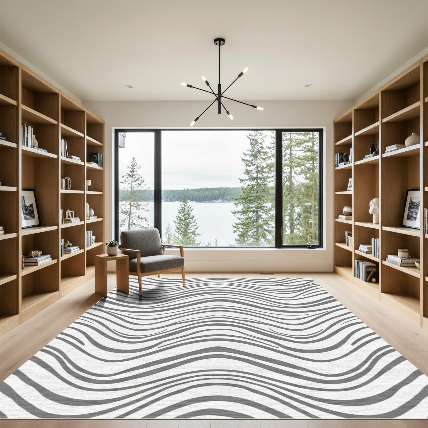 Modern Gray Wavy Stripe Rug