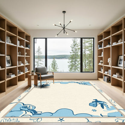 Blue Floral Clouds Border Rug