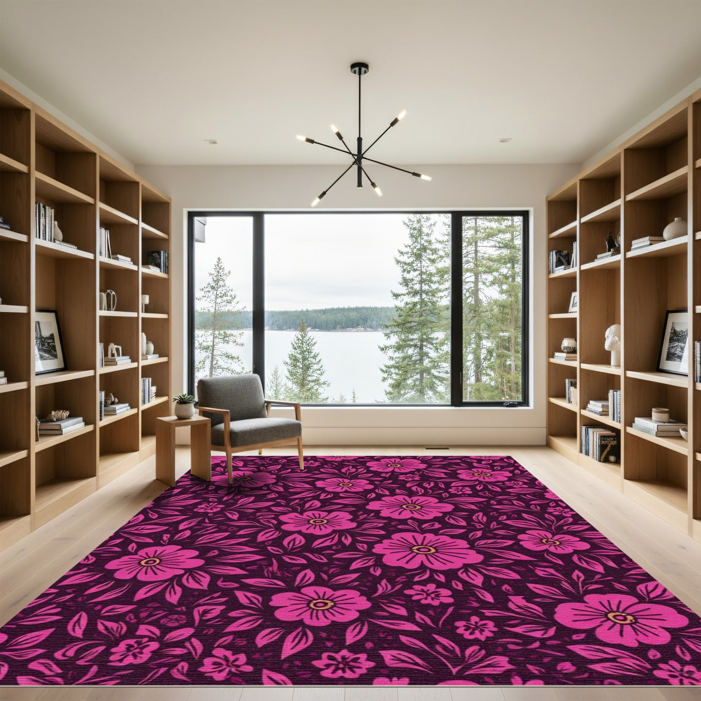 Vibrant Pink Floral Inky Garden Rug