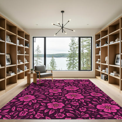 Vibrant Pink Floral Inky Garden Rug