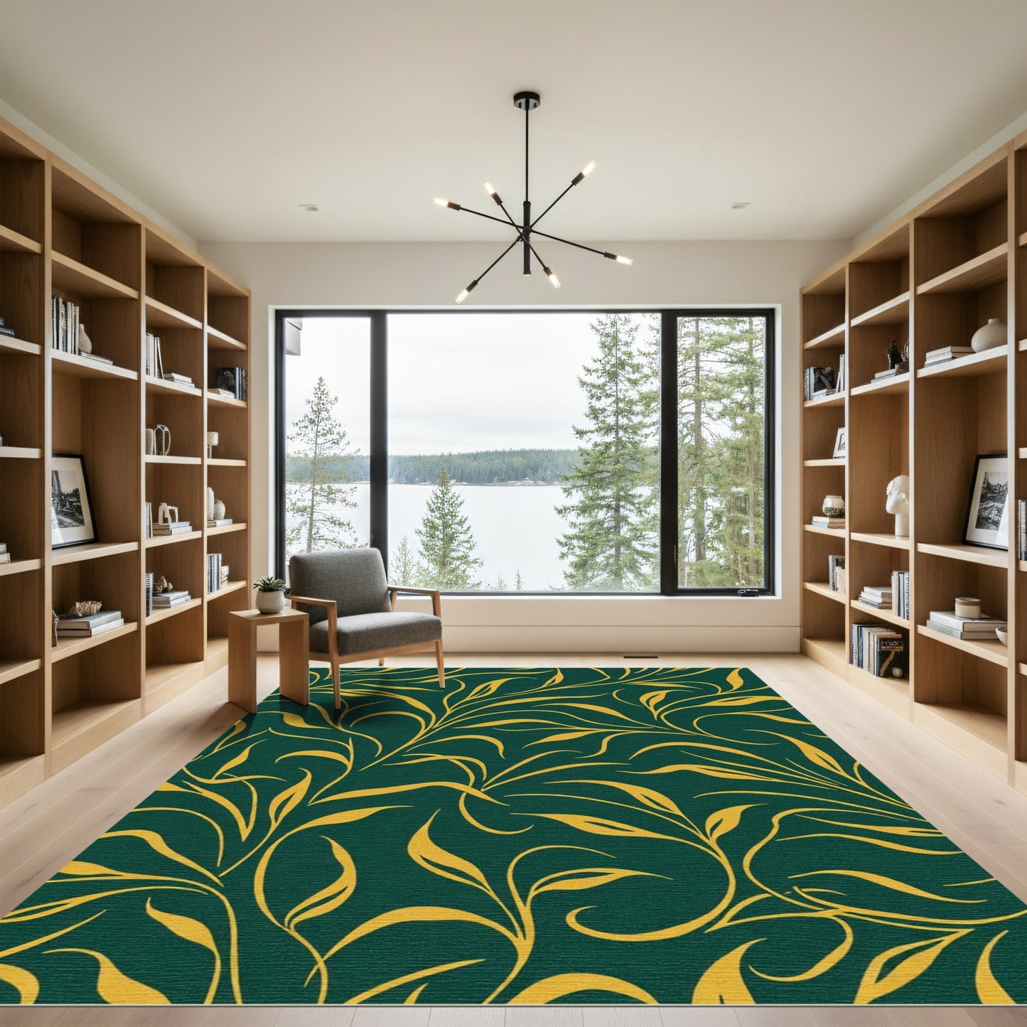 Emerald Gold Leaf Swirl Rug