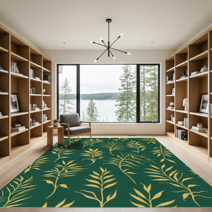 Emerald Green Gold Leaf Branches Rug