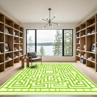 Vibrant Lime Maze Square Rug