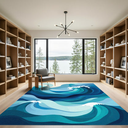 Deep Blue Ocean Wave Swirls Rug