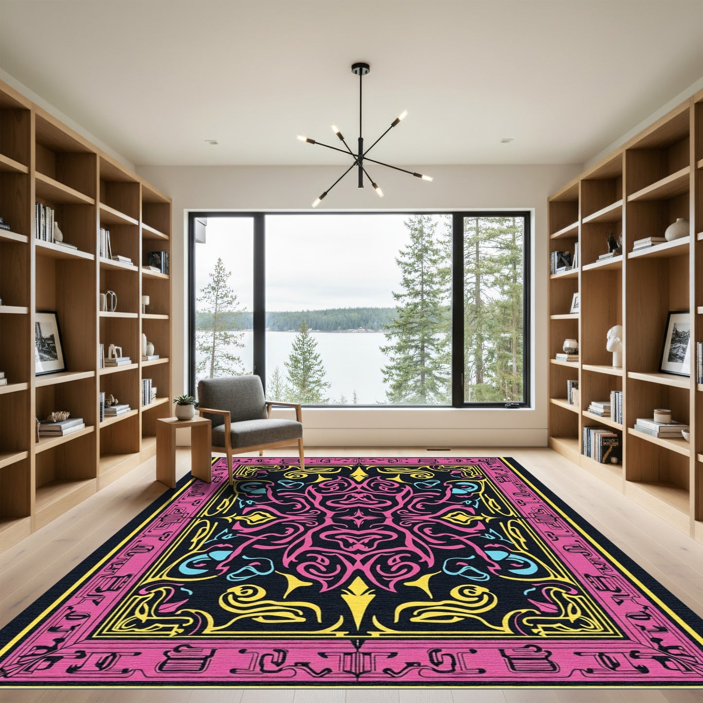 Bold Pink Yellow Abstract Swirls Rug