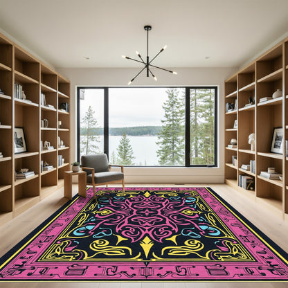 Bold Pink Yellow Abstract Swirls Rug