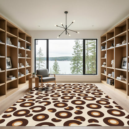 Brown Cream Polka Dot Medallion Rug