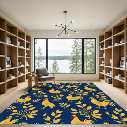 Golden Rooster Navy Botanical Rug