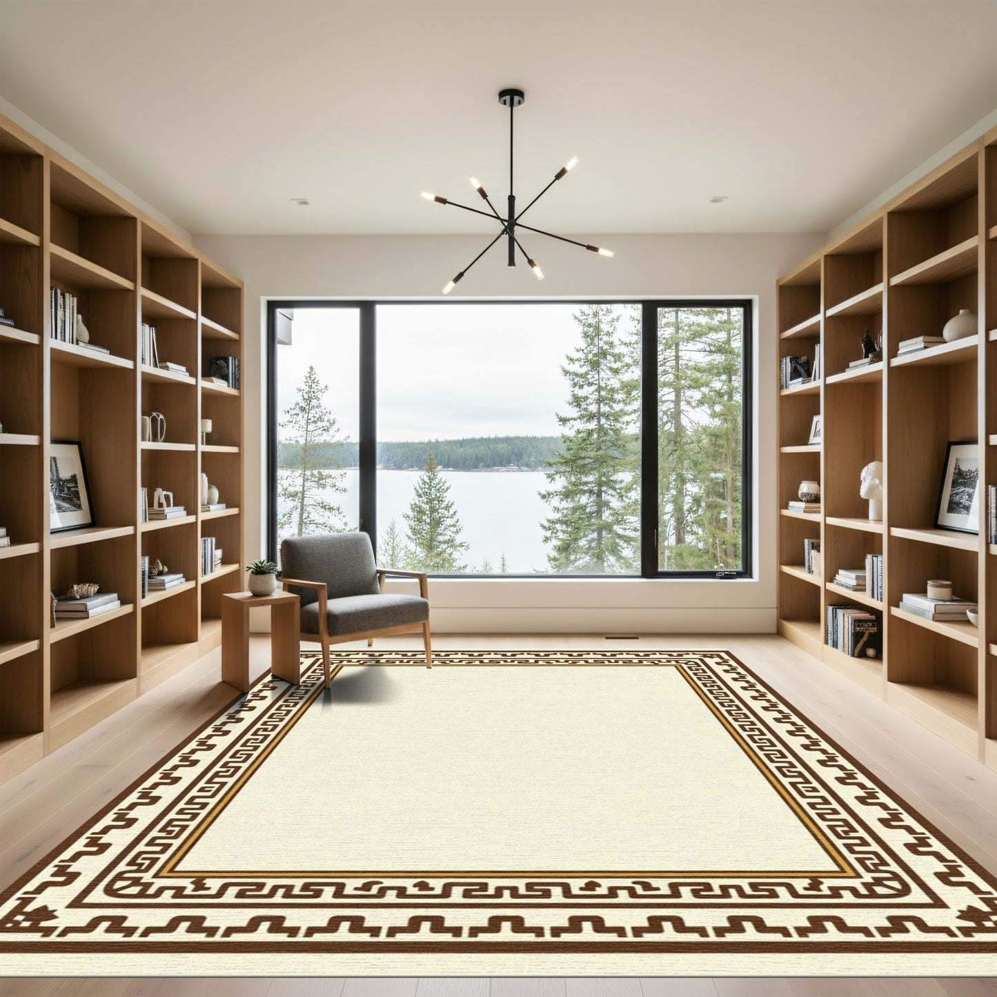 Brown Ivory Greek Key Frame Rug