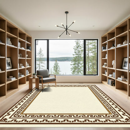 Brown Ivory Greek Key Frame Rug