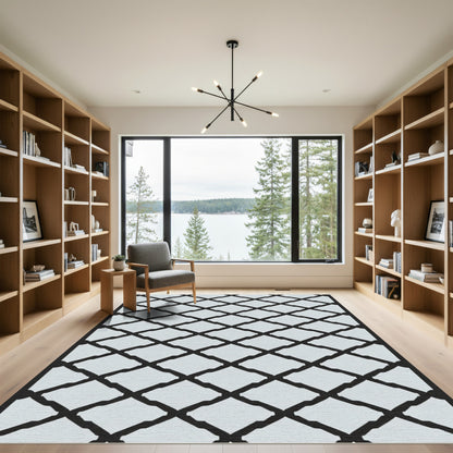 Monochrome Intersecting Diamond Grid Rug