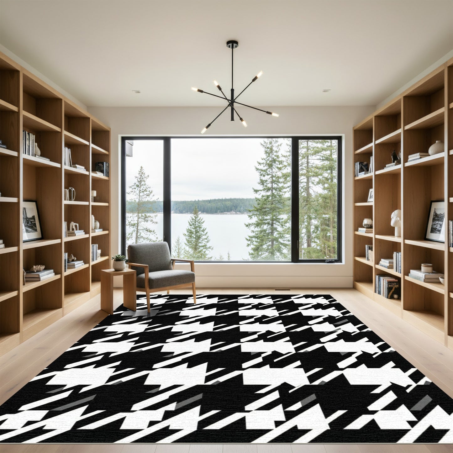 Black White Houndstooth Geometric Rug