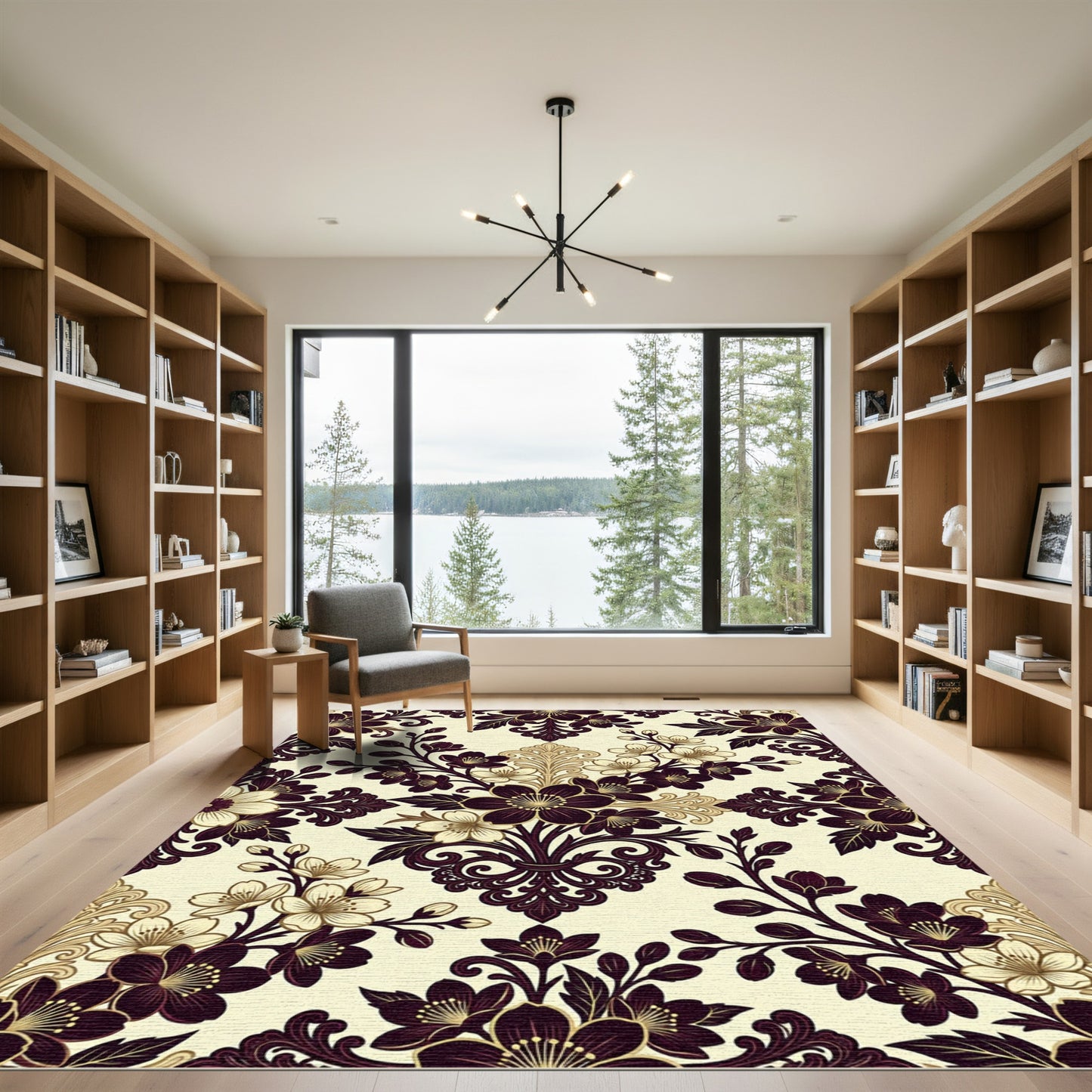 Crimson and Gold Floral Damask Rug