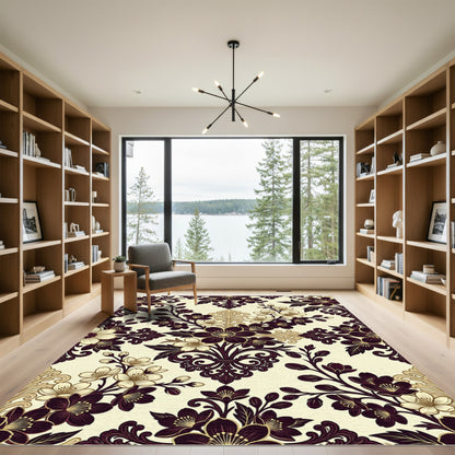 Crimson and Gold Floral Damask Rug