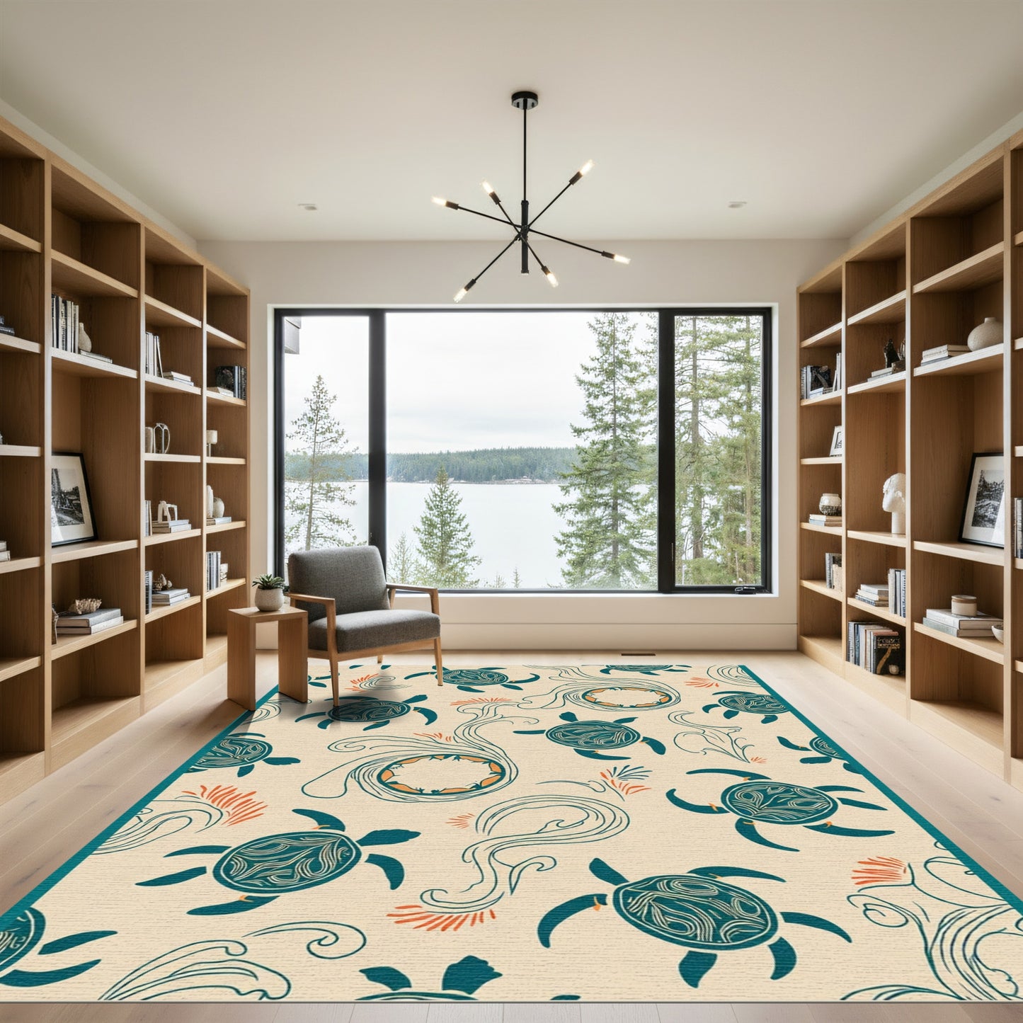 Coastal Teal Turtle Wave Harmony Rug