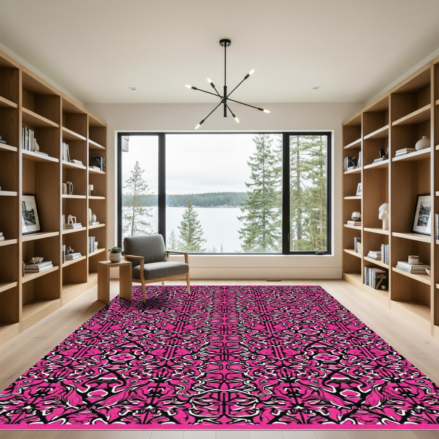 Vibrant Hot Pink Baroque Swirl Rug