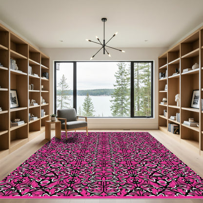 Vibrant Hot Pink Baroque Swirl Rug
