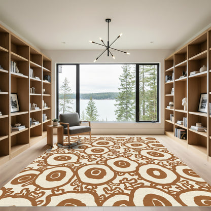 Earthy Brown Abstract Floral Circles Rug