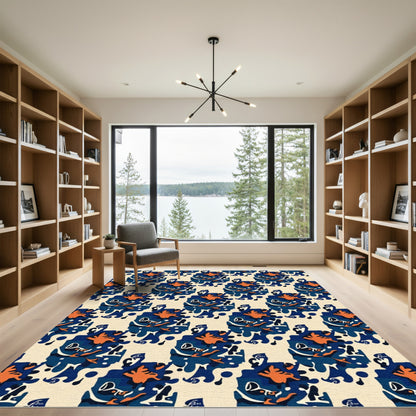 Abstract Indigo Orange Splash Rug