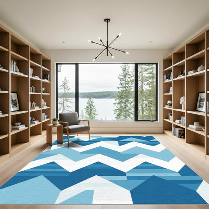 Deep Blue Geometric Mountain Peaks Rug
