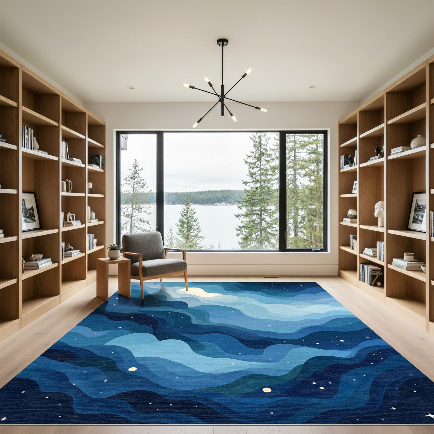 Deep Blue Celestial Wave Galaxy Rug