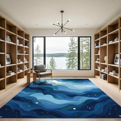 Deep Blue Celestial Wave Galaxy Rug