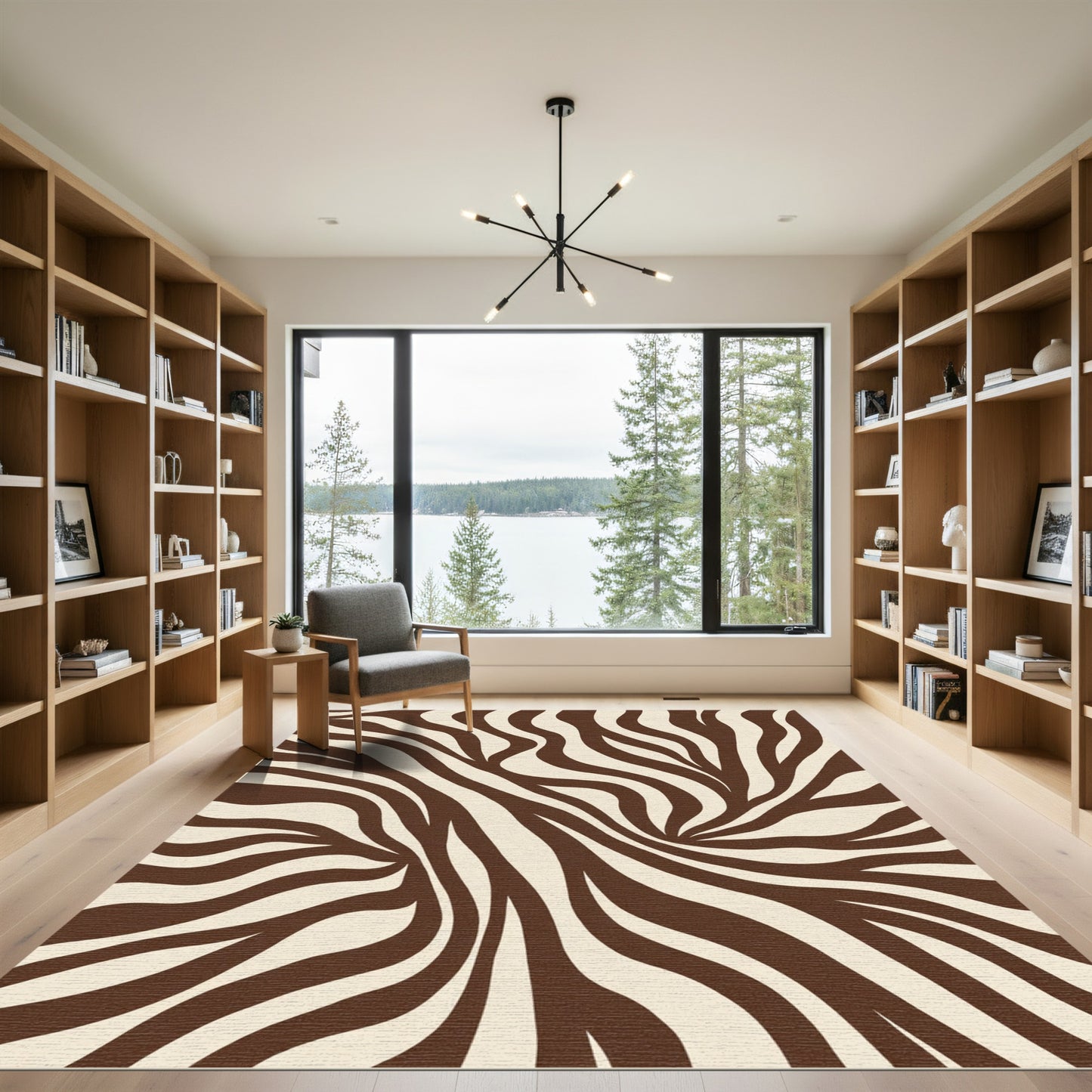Brown Cream Zebra Stripe Swirl Rug