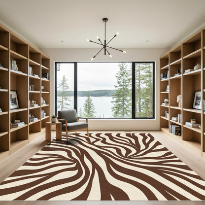 Brown Cream Zebra Stripe Swirl Rug