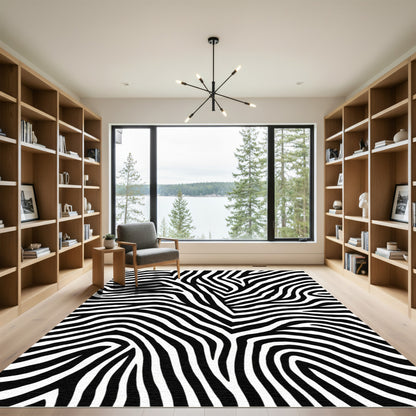 Bold Black White Animal Print Lines Rug