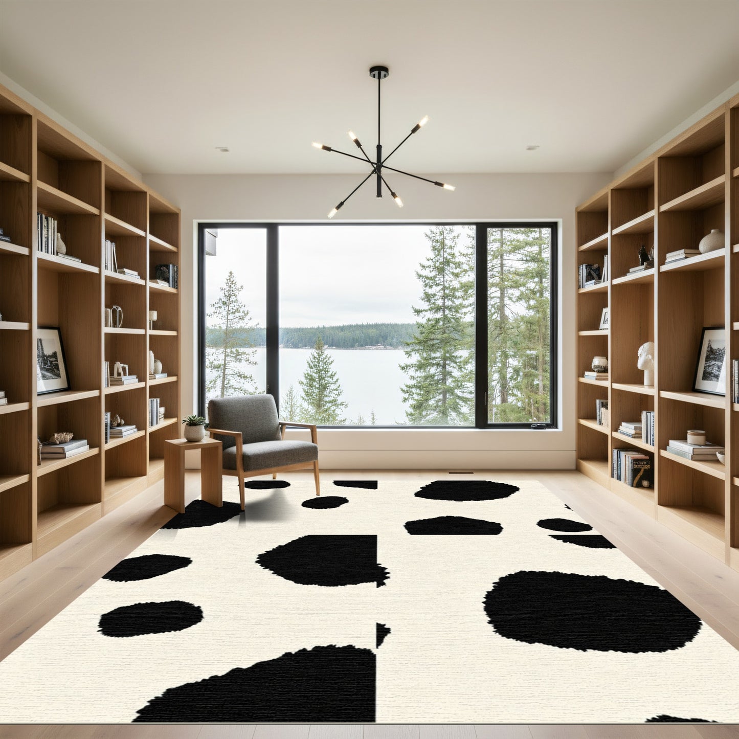 Ochre Black Spots Abstract Shapes Rug