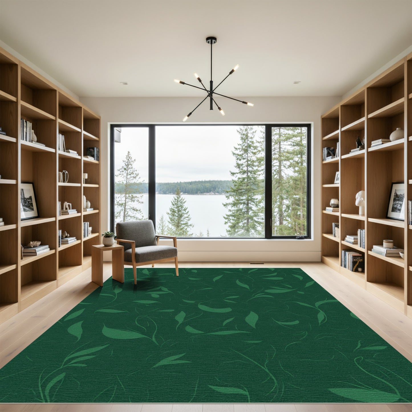 Emerald Green Leafy Vine Swirl Rug