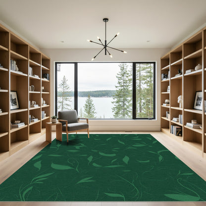 Emerald Green Leafy Vine Swirl Rug