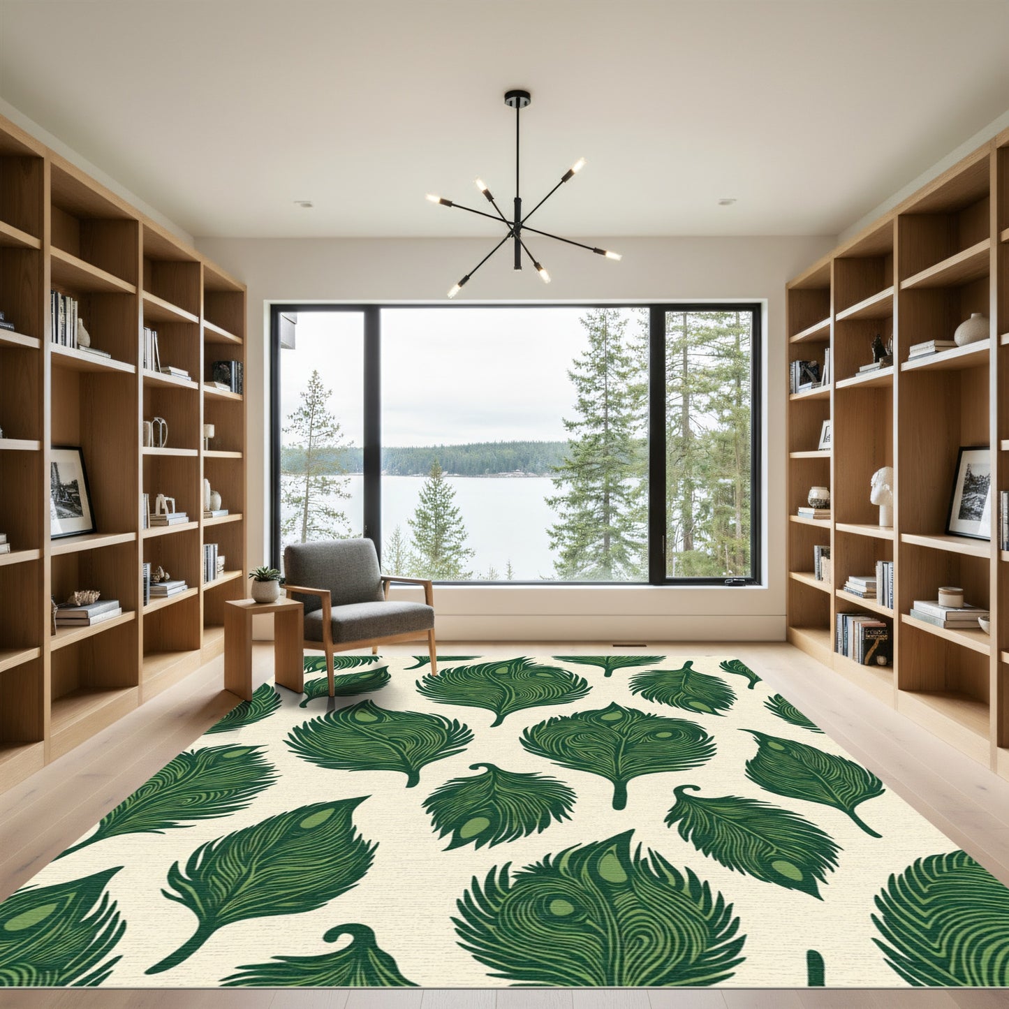Emerald Green Feathered Fan Arrangement Rug