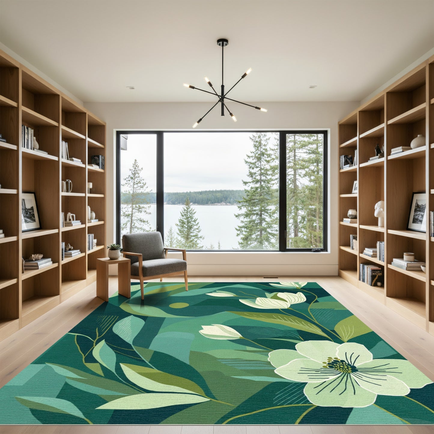 Abstract Emerald Floral Botanical Landscape Rug