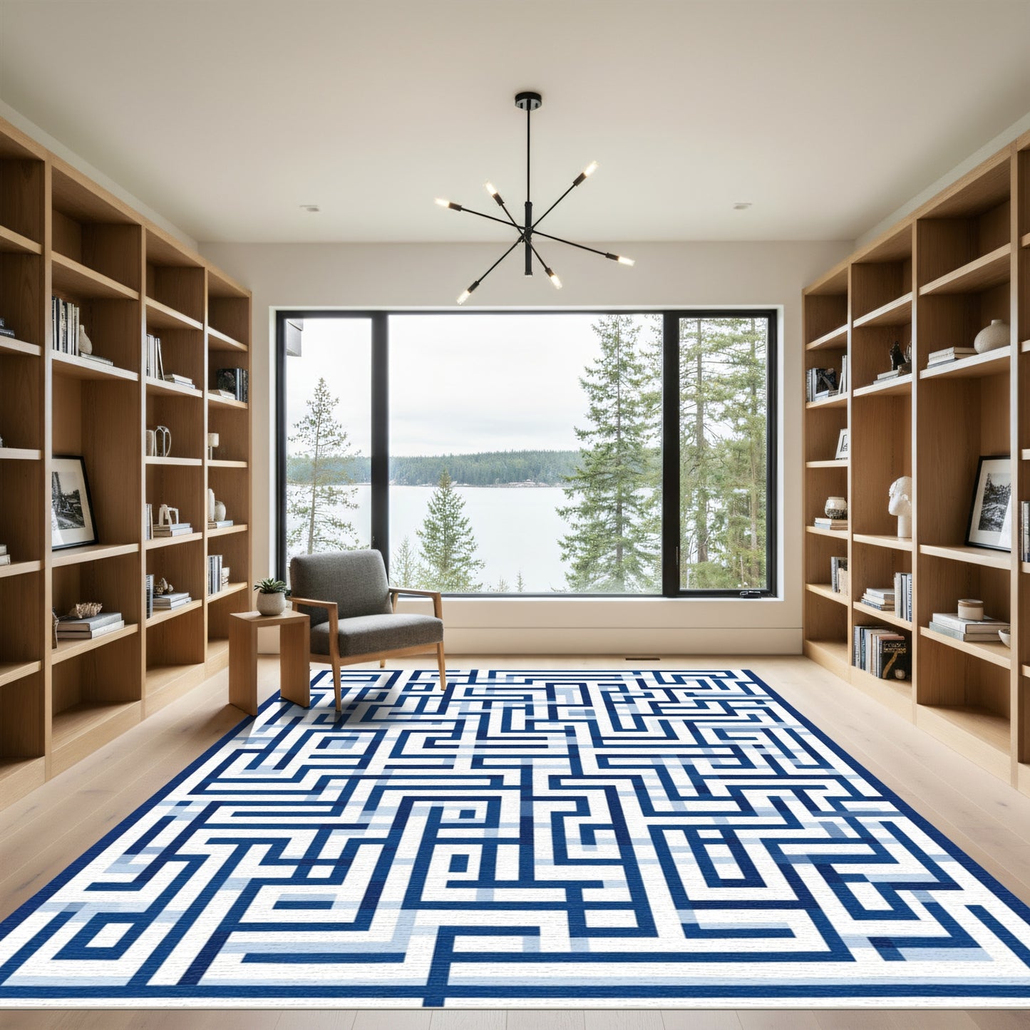 Navy Blue Geometric Labyrinth Rug