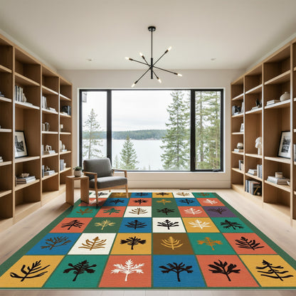 Cozy Autumn Leaf Grid Rug