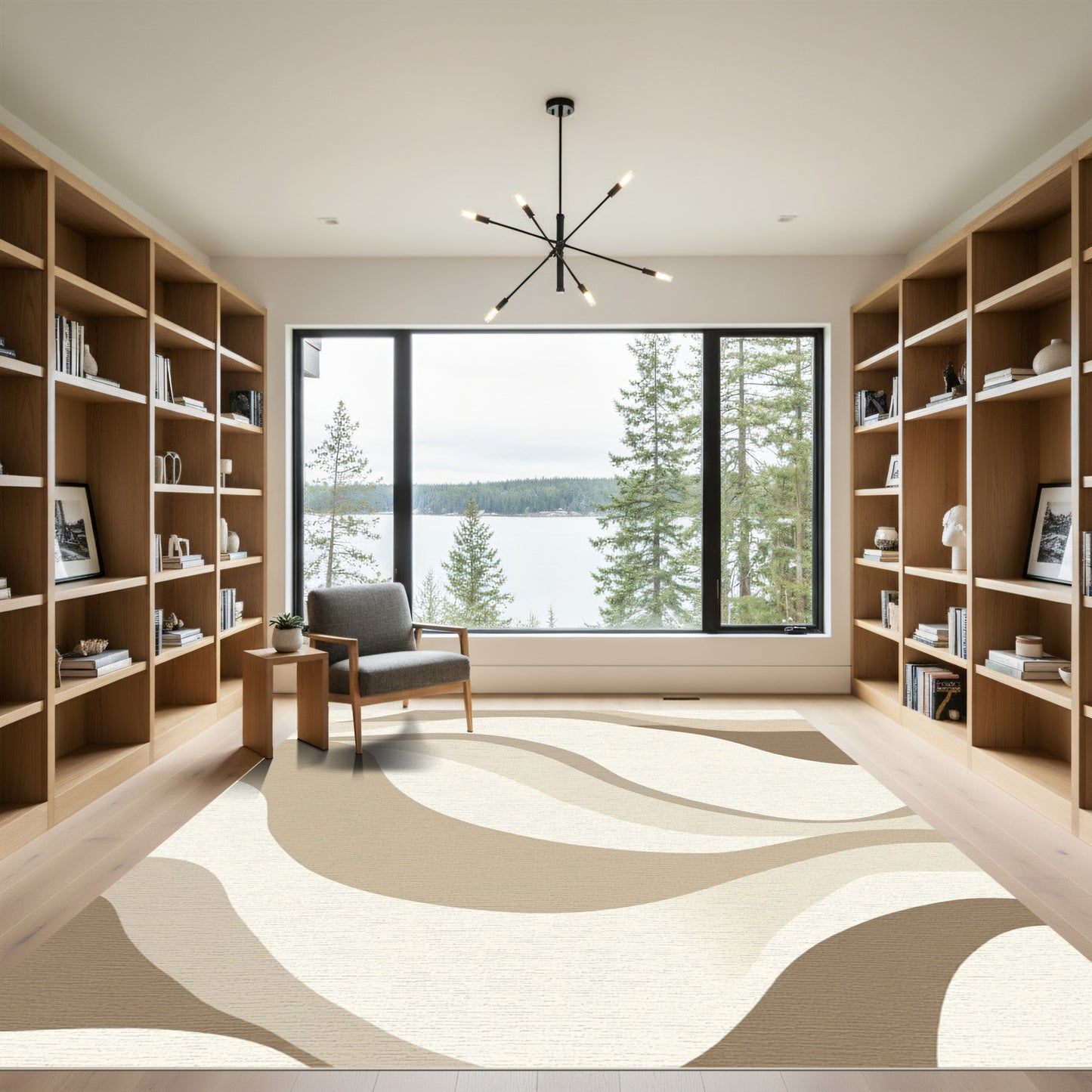 Neutral Wavy Stripe Smooth Flow Rug