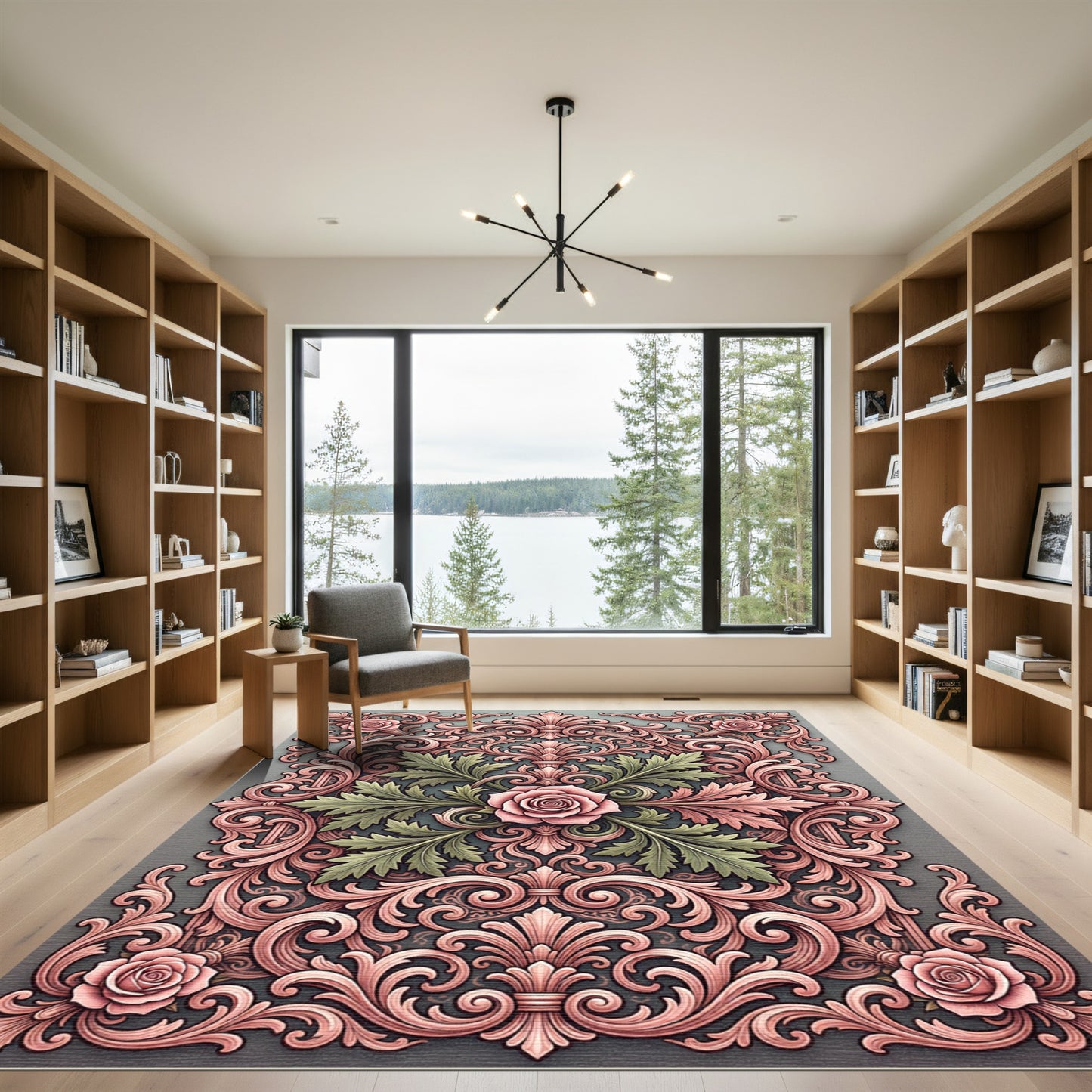 Pink Rose Scrollwork Victorian Ornament Rug