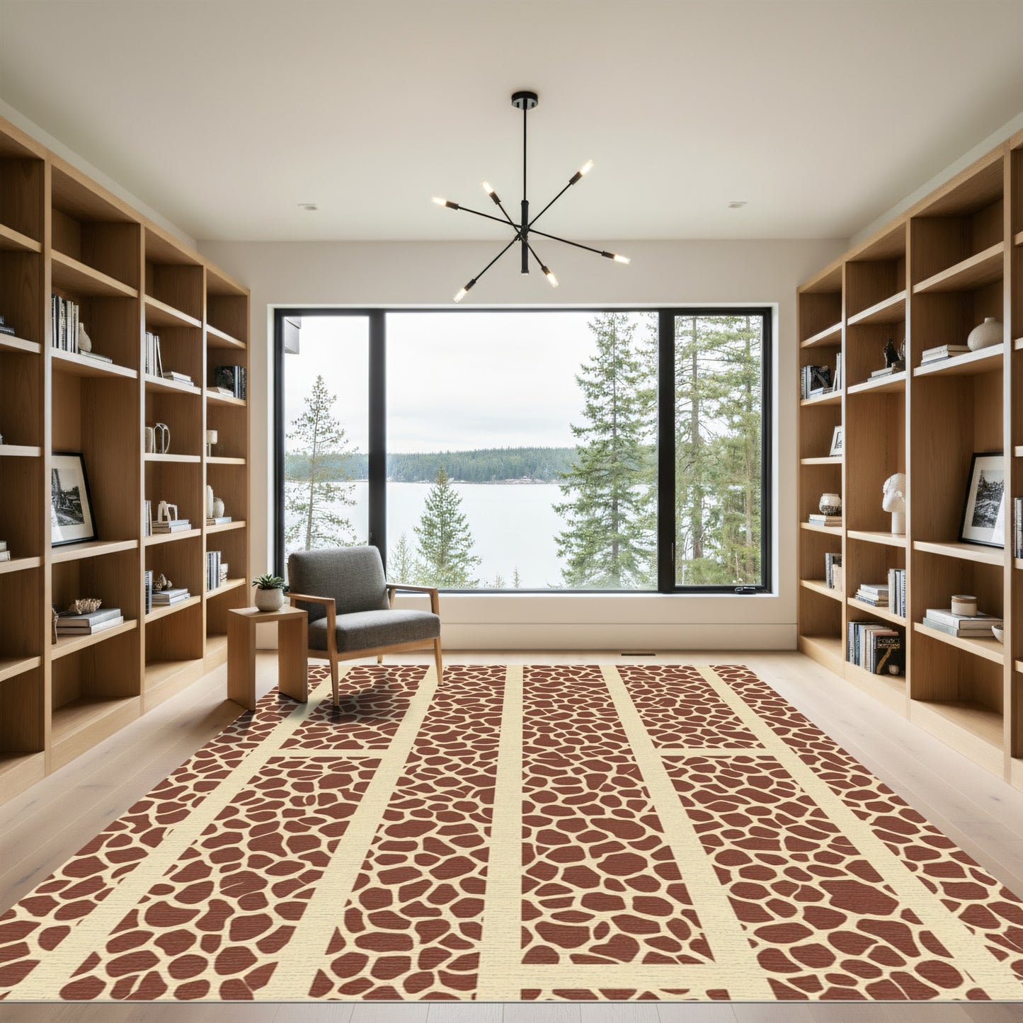 Tan Giraffe Print Vertical Stripe Rug