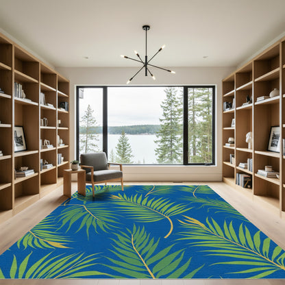 Blue Green Palm Leaves Foliage Rug