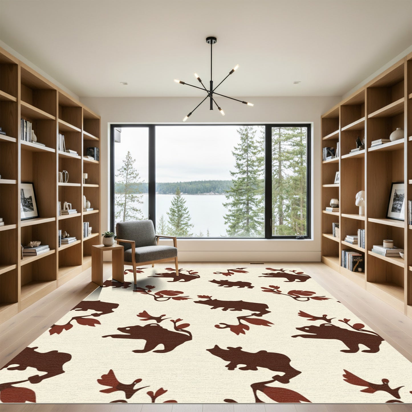 Rustic Brown Bear Foliage Composition Rug