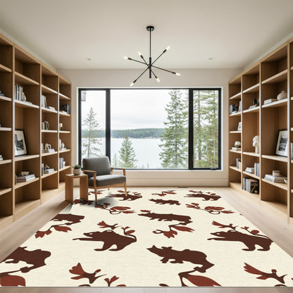 Rustic Brown Bear Foliage Composition Rug