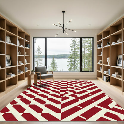 Red Cream Geometric Maze Rug