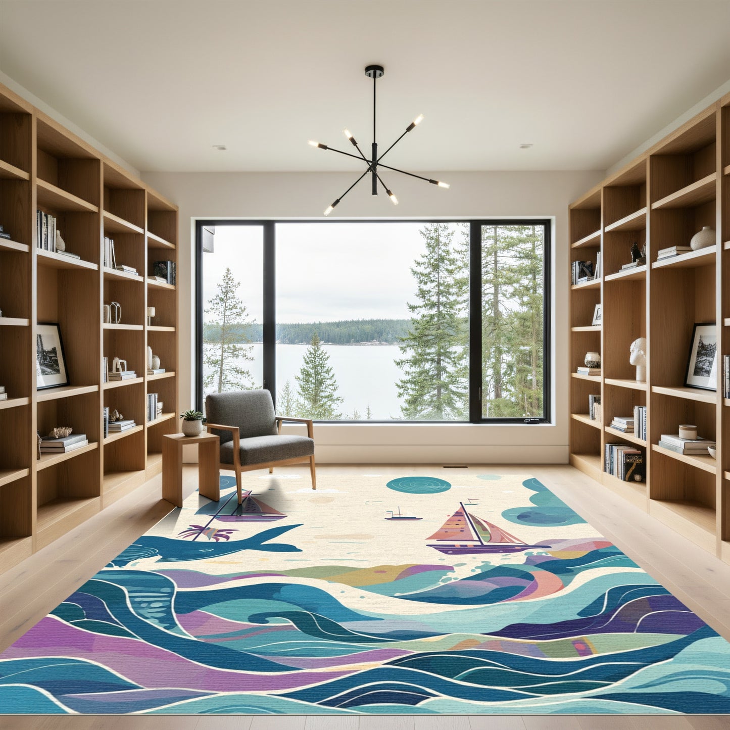 Coastal Sailboat Ocean Wave Nautical Rug