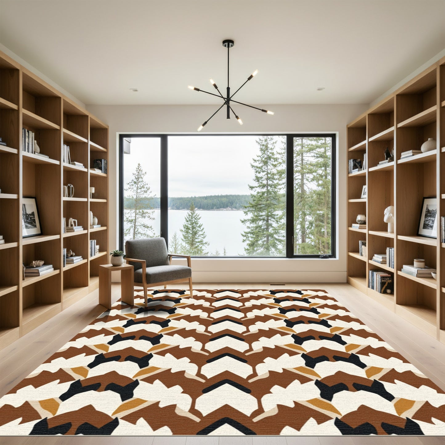 Fawn Brown Abstract Chevron Organic Rug