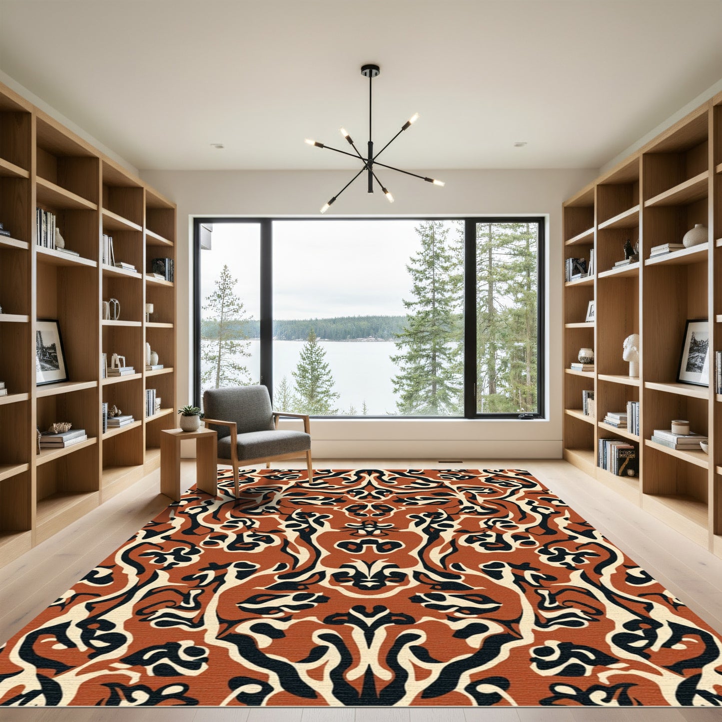 Earthy Terracotta Black Cream Swirl Rug