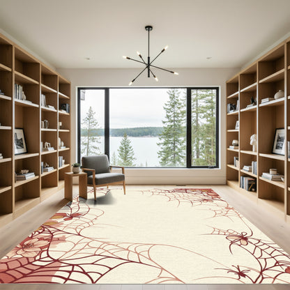 Crimson Spider Web Floral Border Rug