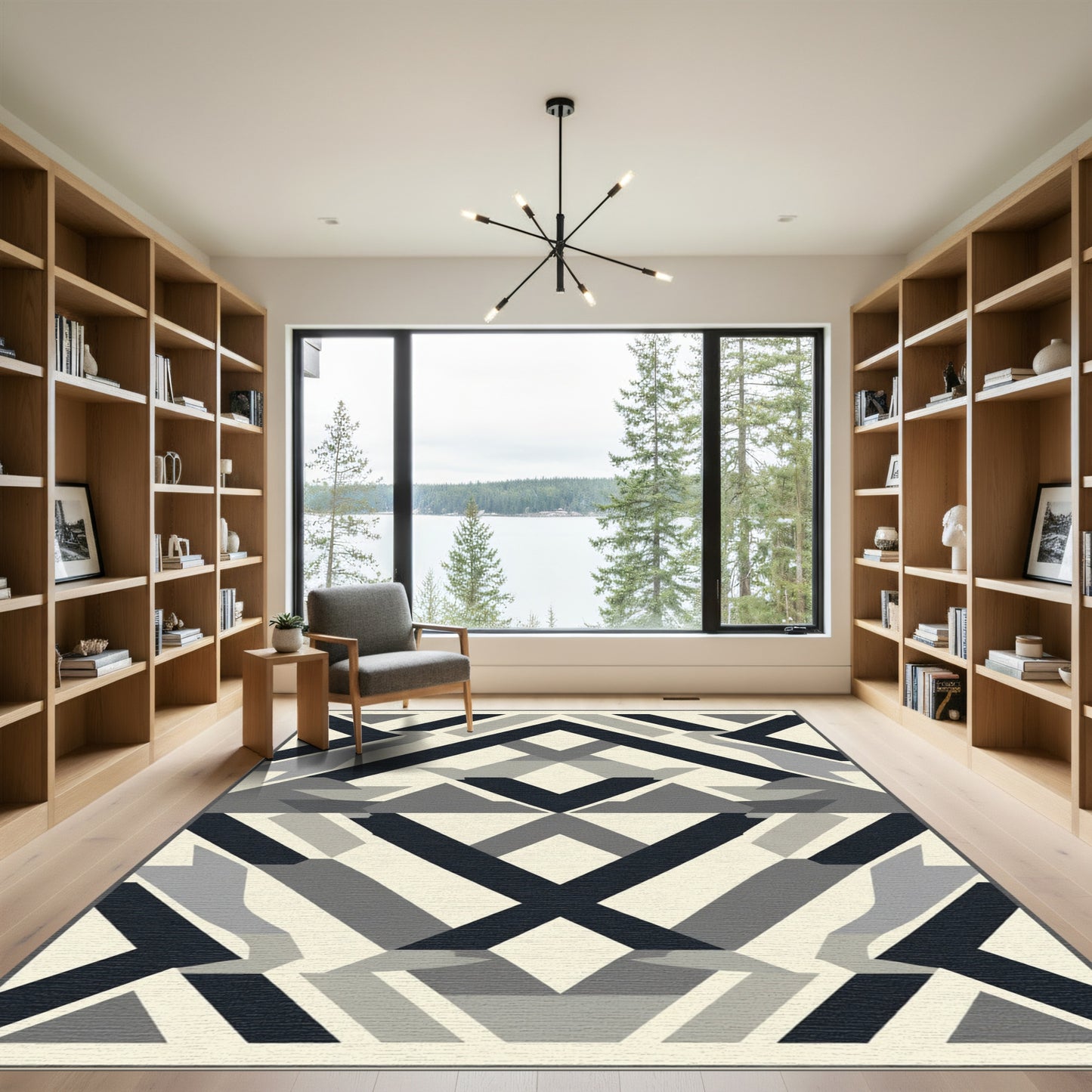 Geometric Dark Gray Abstract Shapes Rug