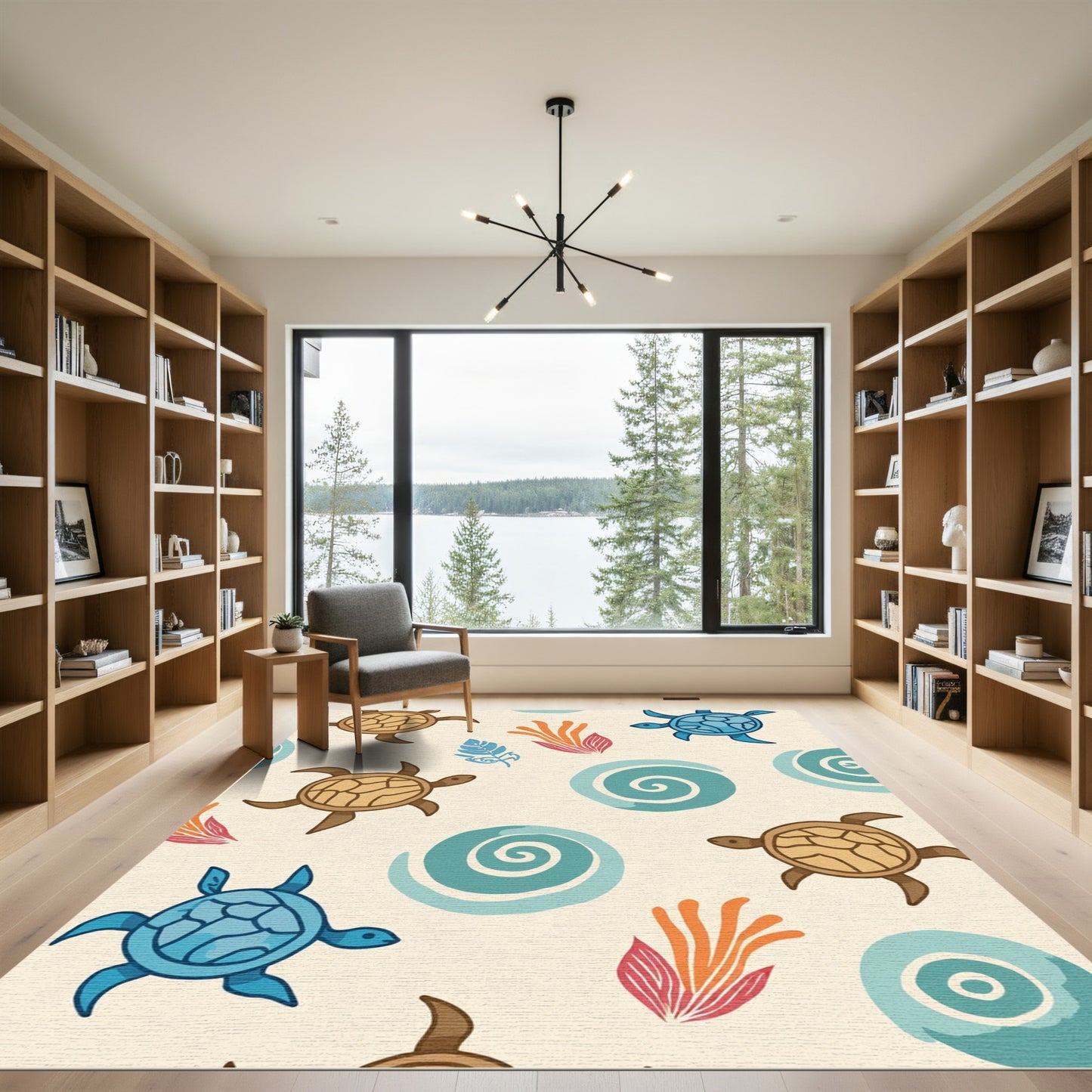 Oceanic Sea Turtle Swirl Coral Rug