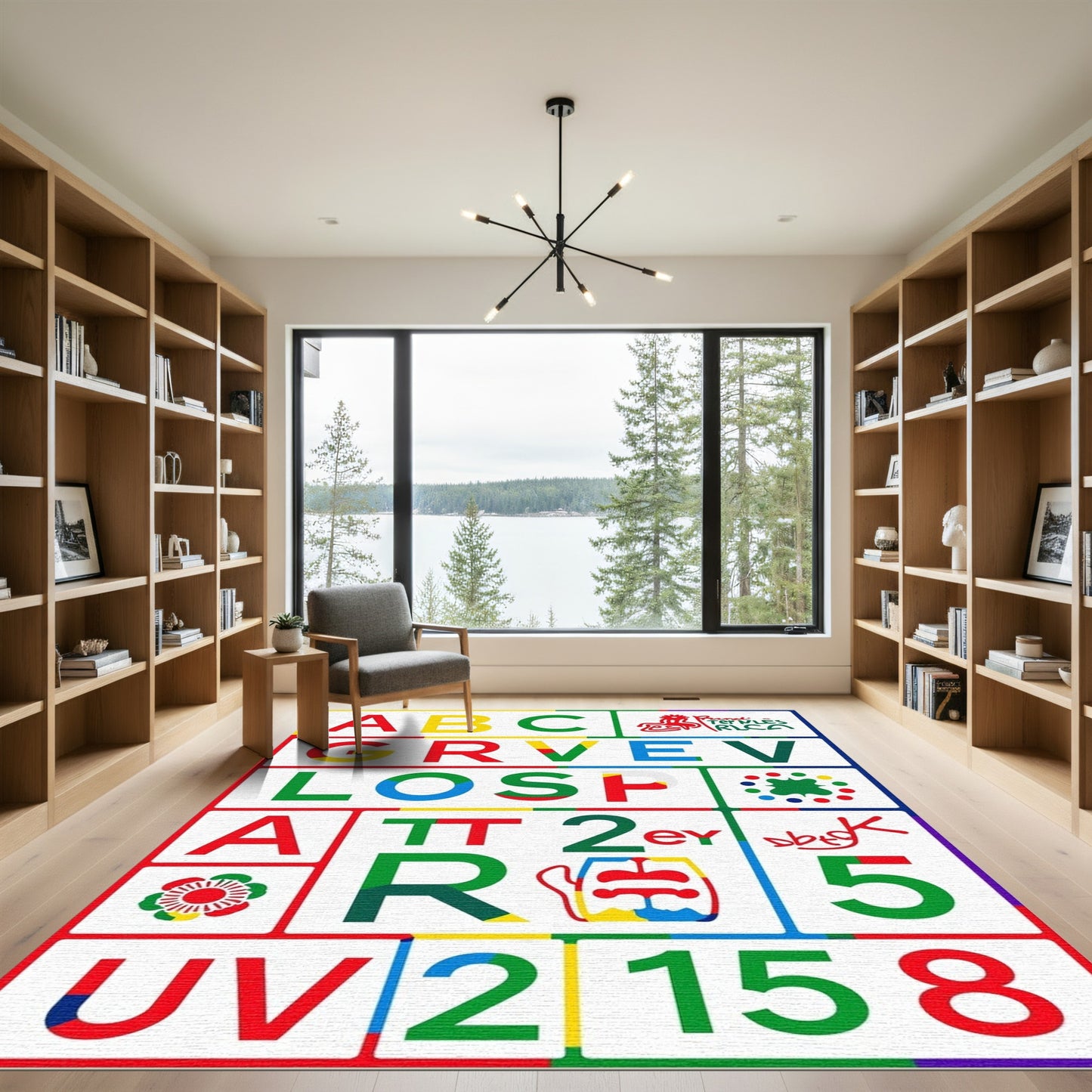Bold Letter Number Composition Rug